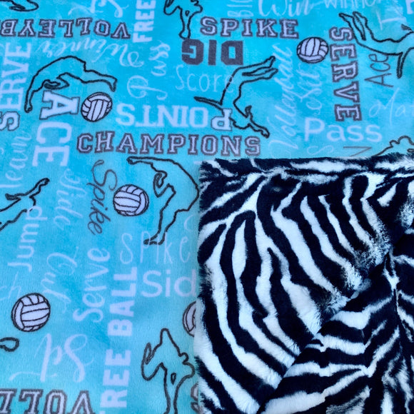 Minky Blanket-Volleyball Saltwater and Zebra Luxe